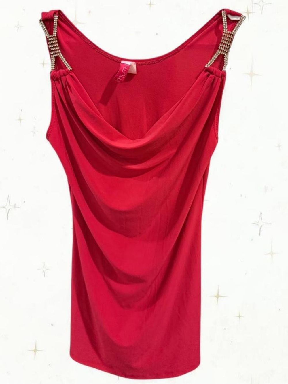 Vintage Y2K Hot Pink Rhinestone Cowl Neck Top M